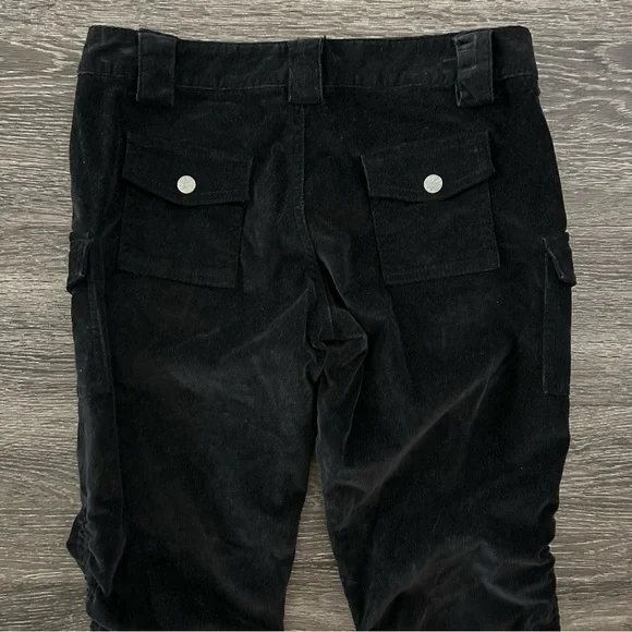 Y2K Younique Black Corduroy Ruched Tie Cargo Pants Size 5 Low Rise Fine Wale 90s - Picture 5 of 13